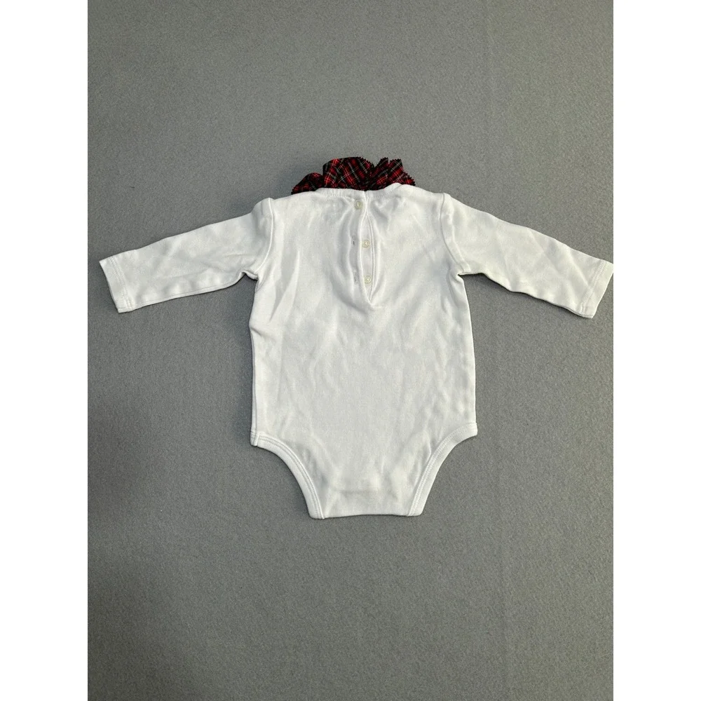 Ralph Lauren Baby Bodysuit 3M White Tartan Plaid Ruffle Collar Long Sleeve